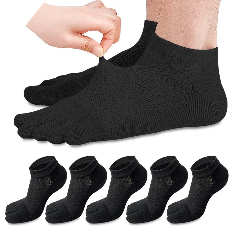 MOAMUN 5 Pairs Men Toe Socks Five Finger Socks Cotton Soft and Breathable Low Cut Sock for Men (Black) - Image 1